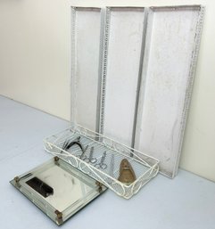 Vintage Metal Wall Shelves (No Brackets) And A Mirrored Vanity Tray