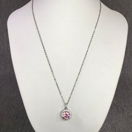 Wonderful Brand New 925 / Sterling Silver Necklace & Pendant With Pink Tourmaline & Sparkling White Zircons