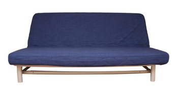 Navy Wave Quilted Futon With Grey Metal Base