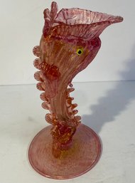 Venetian Cranberry Glass Fish Vase