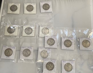 Fourteen Walking Liberty Coins