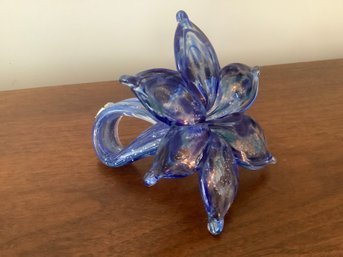 Murano Glass Hand Blown Blue Flower