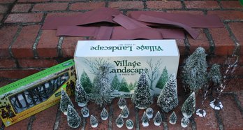 Vintage Dicken's Village Accessories Lot With Village Landscape Tree Set, Kurt Adler Streetlights & More