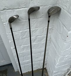Golf Clubs: TaylorMade Rescue Mid 3, Adams Tight Lies Strong 5, And TaylorMade R5 Dual Wood (with Covers)