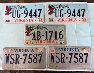 Lot Of 5 Vintage Automobile Car License Marker Plates