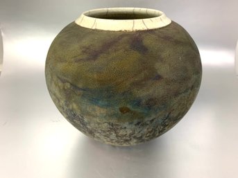 Signed Raku Crackle Ball Vase