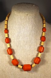 Art Deco Era Plastic Bakelite Orange Beaded Necklace 16' Long