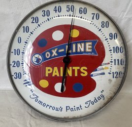 RARE 1950s OX-LINE PAINTS ADVERTISING THERMOMETER- 'Tomorrow's Paint Today'