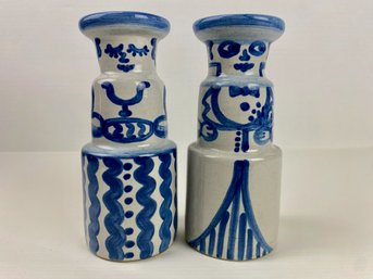 M. A. Hadley Pottery Candlesticks, Lady & Gentleman, Signed (2)