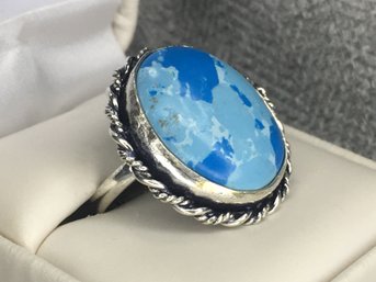 Fabulous Brand New Sterling Silver / 925 Cocktail Ring With Highly Polished Larimar - Brand New - Never Worn