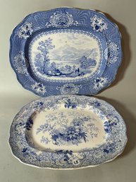 TWO BLUE AND WHITE STAFFORDSHIRE PLATTERS