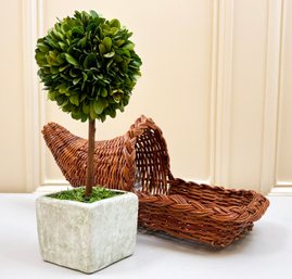 A Cornucopia Basket And Faux Boxwood Decor