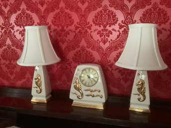 Vintage Sessions Seahorse Clock And Matching Lamps