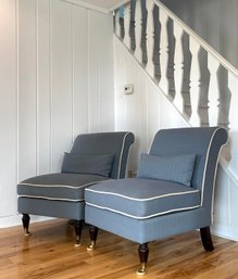 Pair Of Blue Accent Chairs Front Casters