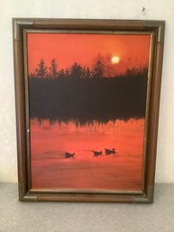 C Z Gerardi Signed Sunset Over The Lake Oil Painting