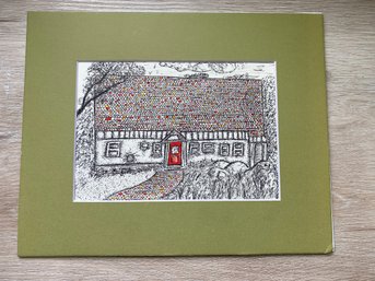 Pen And Ink Original Drawing 8x10 Colorful House Red Door