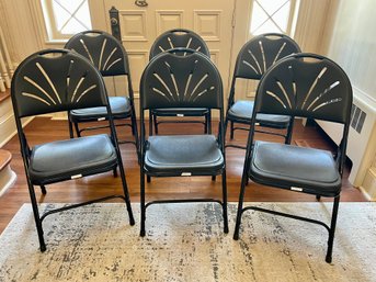 Set Of Six Black Folding Chairs With Molded Seats (1 Of 3)