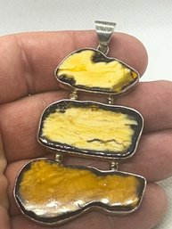 Huge Sterling Silver And BALTIC AMBER 3-TIER PENDANT