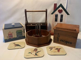 Wood Kitchen Items - Vintage Nut Bowl, Utensil Caddy, Towel Holder, More