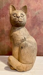 Large Hand Carved Wooden Cat