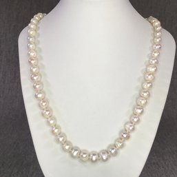 Gorgeous Genuine Cultured Beehive Pearl Necklace With Sterling Silver Clasp - Very Nice Quality - Brand New !