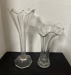Vintage Two Beautiful Clear Crystal Glass Vases Large And Small One. BS/B3