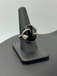 Gorgeous Sterling Silver & Black Onyx Ivy Motif Cocktail Ring