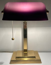 Vintage Bankers Lamp - Unusual Amethyst Purple Glass Shade - Made In Taiwan - 14 Inches H