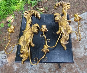 Pair Of Wild Figural Monkey Faced Hanging Wall Candle Sconces