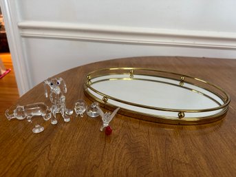 Mirror Tray With Crystal Figurines