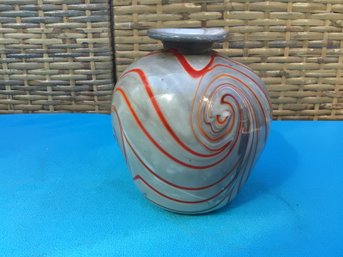 Swirled Pottery Vase - Red And Grey