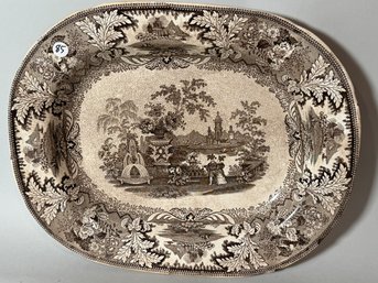 LARGE BROWN STAFFORDSHIRE PLATTER IN THE FLORENCE PATTERN