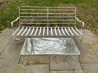 Painted Outdoor Three Seat Settee And Cocktail Table