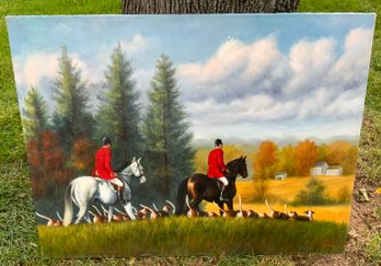 Beautiful Fox Hunt Oil Painting  ~ Signed Wells ~