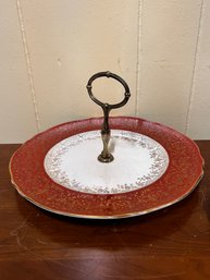 Fine China Cookie Tray With Decorative Center Handle