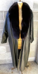 Full Length Leather Coat With Fabulous Fox Collar