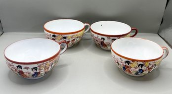 Set Of 4 Hand-painted Japanese Geisha Teacups