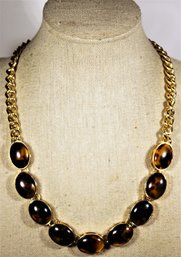 Ann Taylor 1980s Gold Tone Amber Colored Plastic Cabochon Stone Necklace