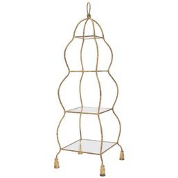 A Tassel And Rope Gilt Finish Metal Alloy Etagere - 4 Tier With Glass Shelves