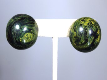 Pair Vintage Dome Shaped Green Marbleized Bakelite