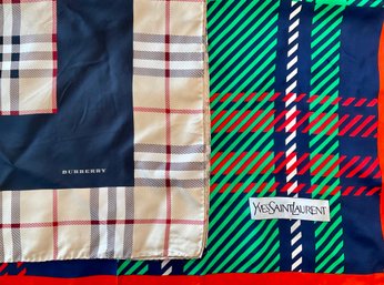 Vintage Burberry & Yves Saint Laurent Silk Scarves