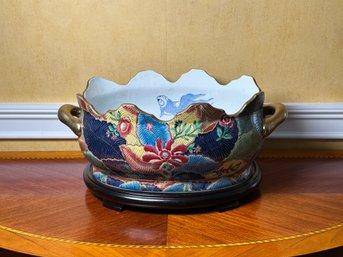 Vintage Winterthur By Oriental Accent Hand Painted 'Tobacco Leaf'  Chinese Koi Fish Design Handled Bowl