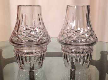 Lovely Pair  Of WATERFORD Crystal Hurricane Lamps - They Use Standard Votive Candles - Very Pretty - No Issues