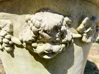 Large Grapes And Cherub Head Decorated Stone Planter