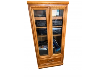 Oak Stereo Cabinet With Side By Side Glass Doors