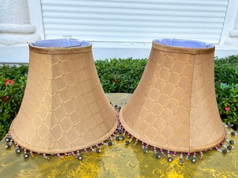 A Pair Of Silk And Beaded Lamp Shades