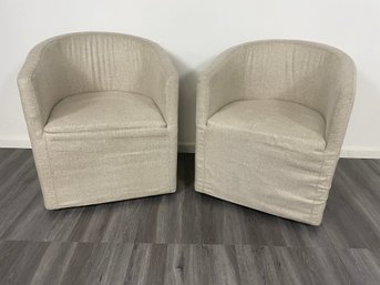 Pair Of Cloth Slip Cover Accent Chairs