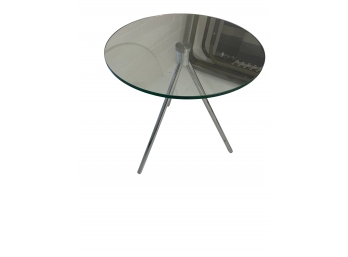 Art Deco Round Glass Top End Table With Chrome Base