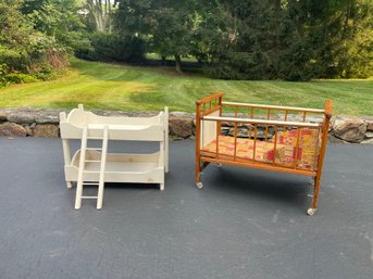 Adorable Antique Maple Doll Crib & Vintage Pine Doll Bunk Beds