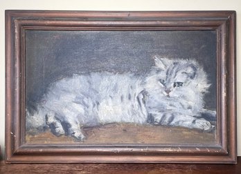 A Vintage Oil On Canvas, Feline In Repose, Unsigned